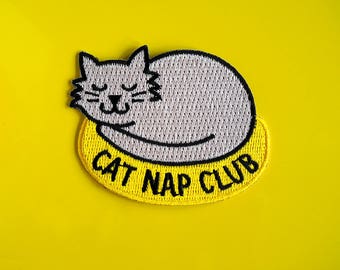Cat Patch, Cat Nap Club Patch, Cute Kitten Patch, Iron On Patch, Jacket Patch, Fun Cat Patch, Embroidered Patch, Sleep Patch, Naps Patch