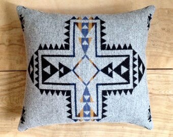 Wool Pillow - Gray Native Tribal Arrow Southwest Bohemian