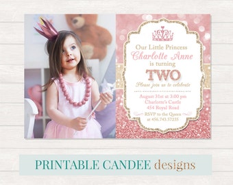 Princess Birthday Invitation, Princess 1st Birthday, Pink and Gold Birthday, Pink and Gold Glitter Birthday, Princess Party