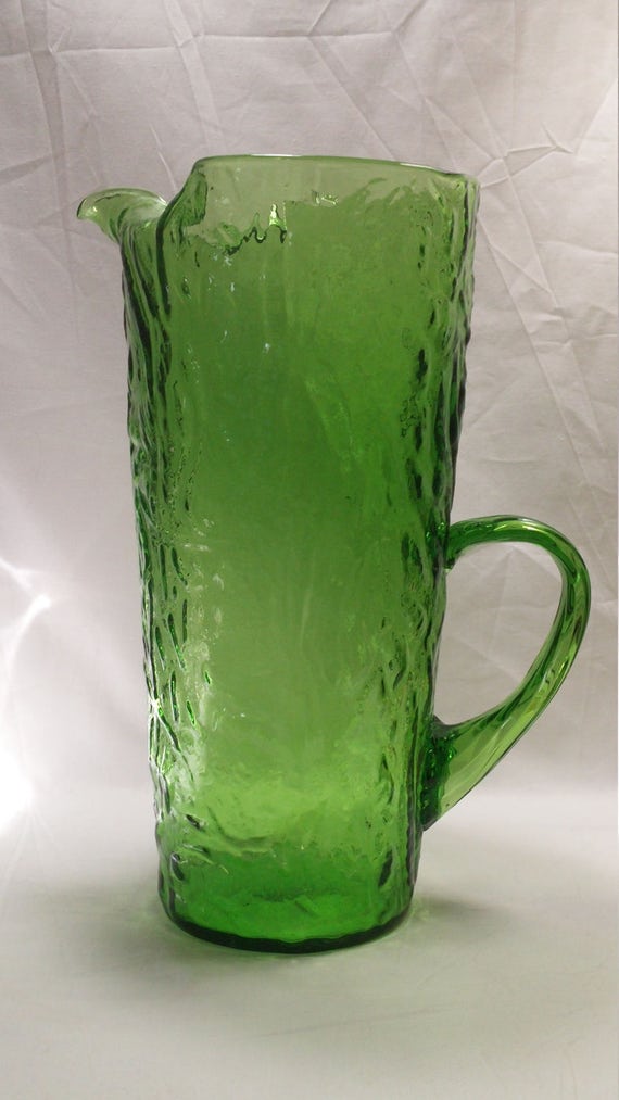 Tall Green Art Glass Pitcher Handmade 10 Cup Water Milk Beer
