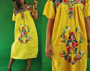 Yellow mexican dress | Etsy