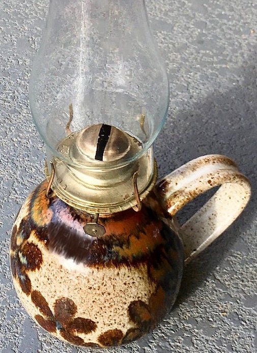 Vintage Pottery Oil Lamp rustic hurricane lamp by designfrills