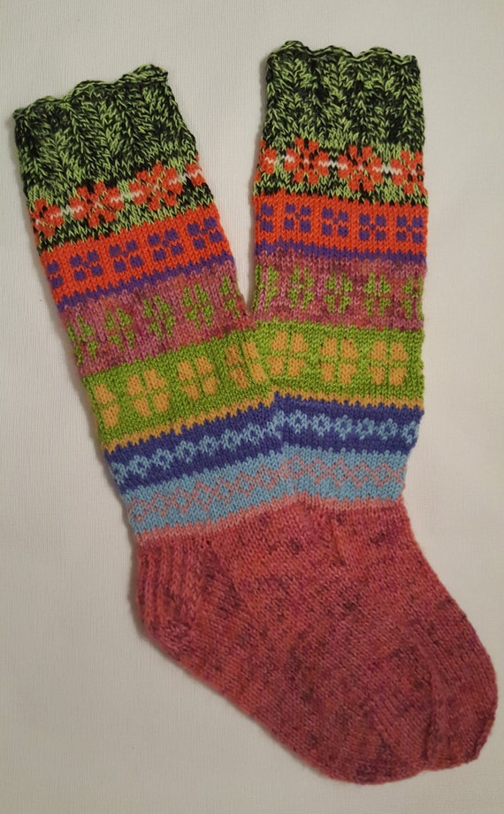 Hand Knit Colorful Socks-Womens Soks-Long Socks-Size Medium-US