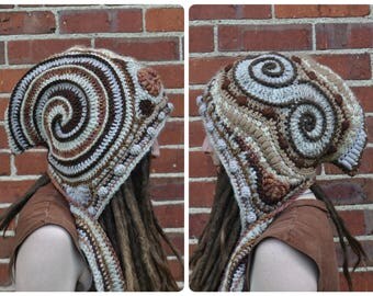 Sepia Freeform Crochet Hood // Ooak Fiber Art Scarf
