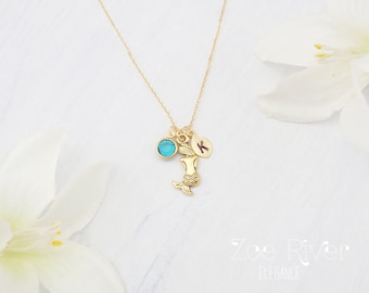 Personalized birthstone, mermaid necklace. Choose silver or gold mermaid necklace. Elegant and dainty