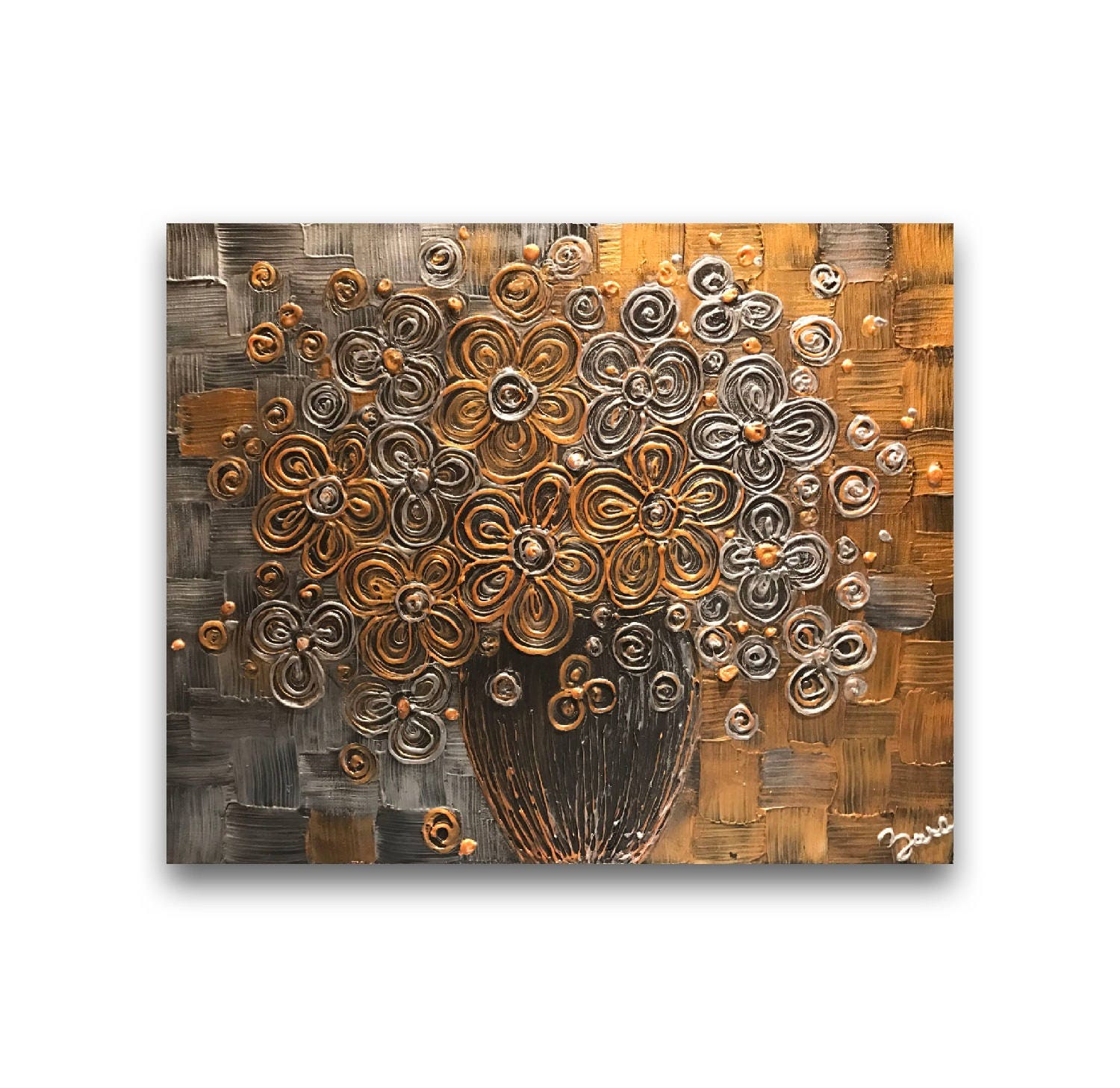 Modern art metallic silver gold painting textured art