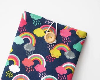 Kindle Case, Rainbow Kindle Paperwhite Cover for Voyage, Oasis and Kobo Glo HD Aura Ereaders, Cute Padded Sleeve - Rainbows on Blue