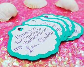 Clam Shell Thank You Tags, Sea Shell Thank You Tags, Under The Sea Thank You Tags, Shellabration, Birthday Party Favor Tags, Set of 15