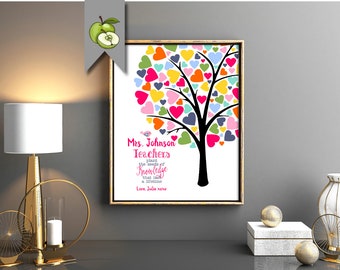 Rainbow fingerprint Teacher tree, Appreciation Gift, Fingerprint class Tree, Personalised Thank you, Tree printable, Kids fingerprints