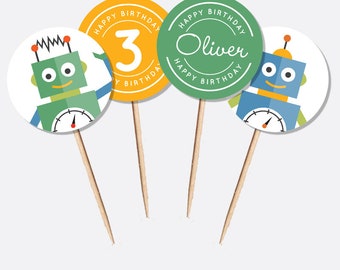 Robot Cupcake Toppers (Personalised DIY Printables)