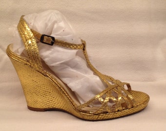 Via Spiga Gold Sandals Platform Wedge Size 7.5
