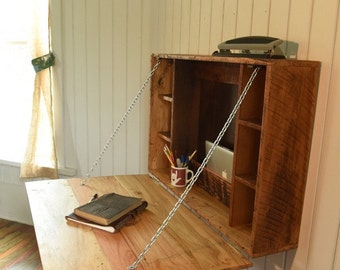 Fold Down Desk- folding desk for apartments, college students, or bedroom built from reclaimed barn wood, barn wood furniture