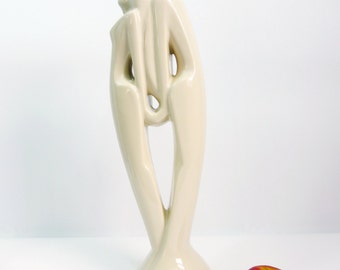 Vintage Haeger TALL Statue - Ivory Man Woman Back to Back - Pair People Standing - Retro Home Decor