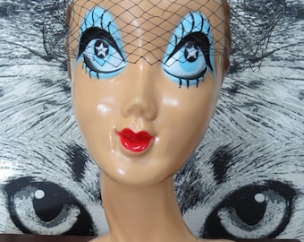 60s Black Veil Birdcage Hat with Black Velvet Bows