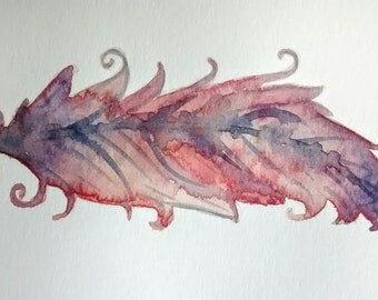 Feather original watercolor painting by Erin Fortin (non-standard dimensions demo art deal)