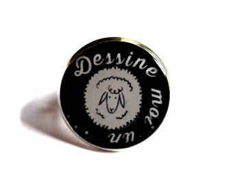 SHEEP RING - sheep jewelry - Dessine moi un mouton - draw me a sheep - quote jewelry - black and white jewelry - sheep gift - sheep lovers