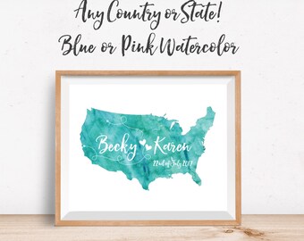 Lesbian Wedding Gift - Long Distance Loe Watercolor Art Print