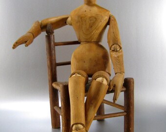 Artist Mannequin c.1900 Antique Carved Wood Lay Figure Doll