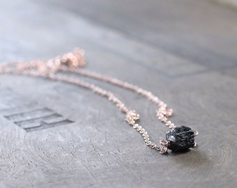 Raw Rough Black Tourmaline Necklace in Sterling Silver or Gold Filled, Natural Black Tourmaline Nugget, Delicate Layering Gemstone Necklace