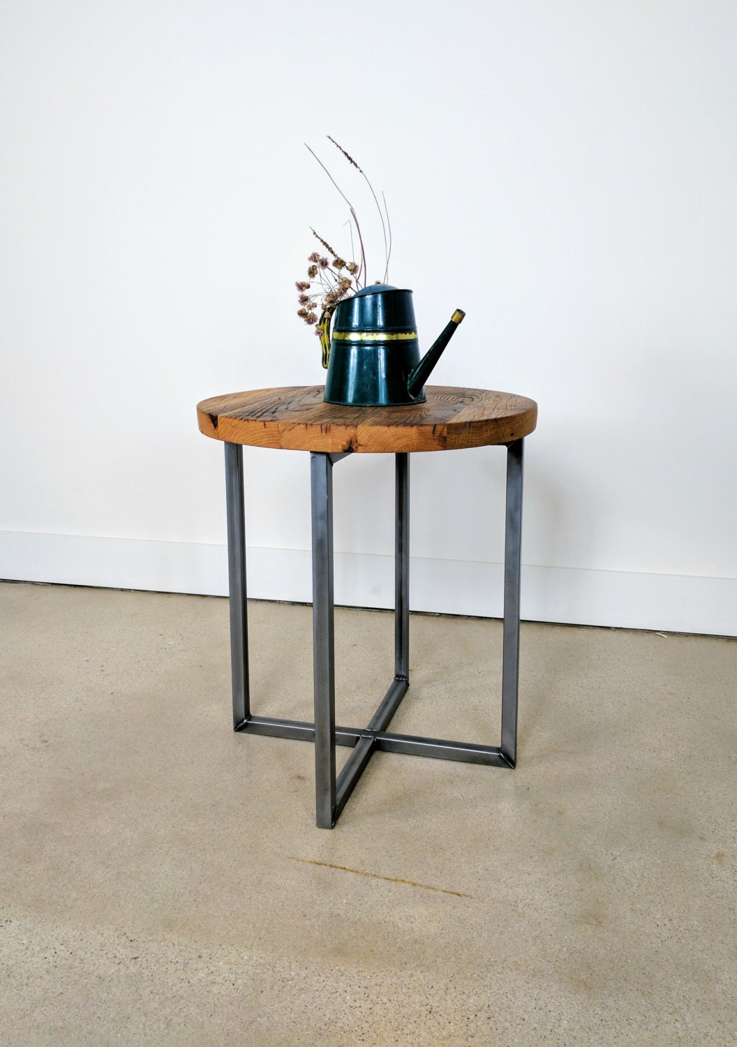 Reclaimed Wood Round Side Table / Accent Table / End Table