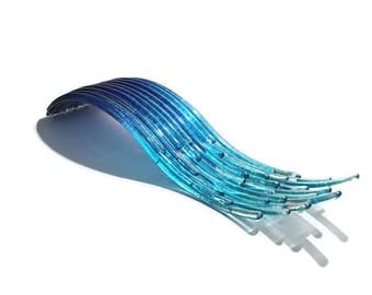 Fused Glass Wave Sculpture: One-of-a-kind Art Glass - Ocean Splash Series