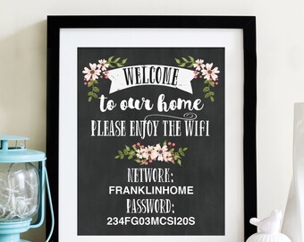 WIFI Password Printable - WiFi Password Sign - 8" x 10" and 5" x 7" - Guest Room Sign - DIY Internet Sign - Country Bloom Instant Download