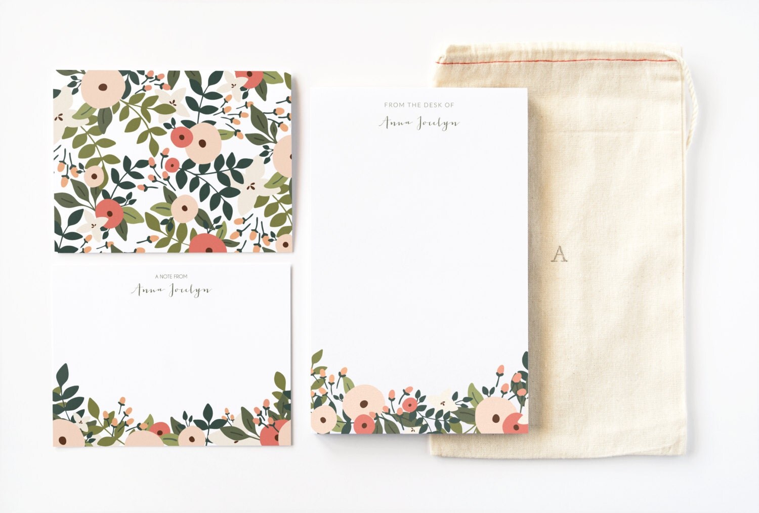 Personalized Stationery Set Illustrated Floral Stationery