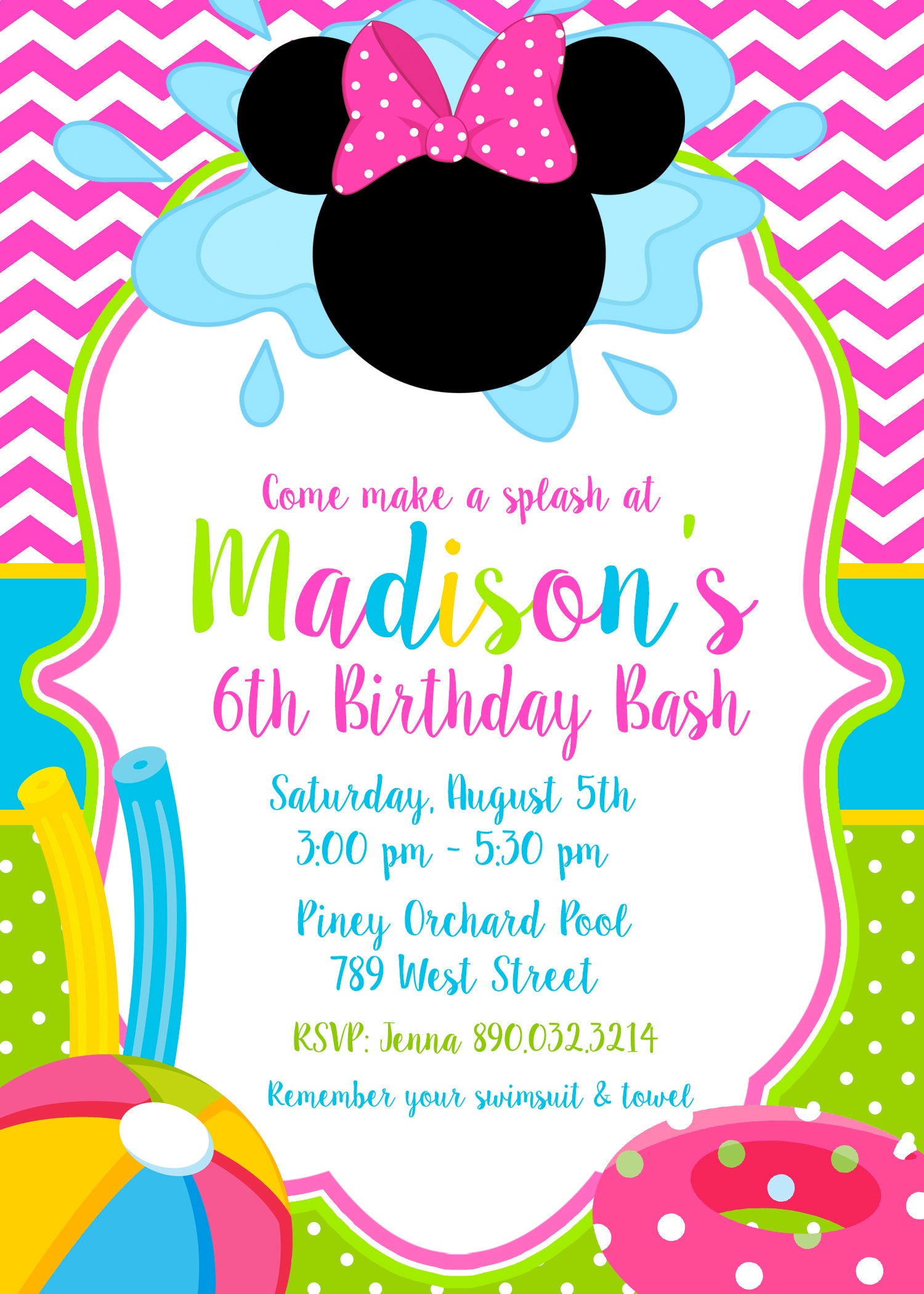 Minnie Mouse Pool Party Swim Swimming Splash Pad Splish