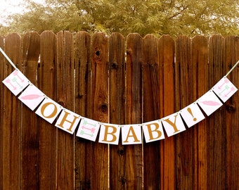OH BABY banner - Tribal Banner Arrows, Feathers, Teepees - Boy or Girl - Baby Shower Decor, Gender Reveal, New Baby - Pink & Mint - TRIBAL