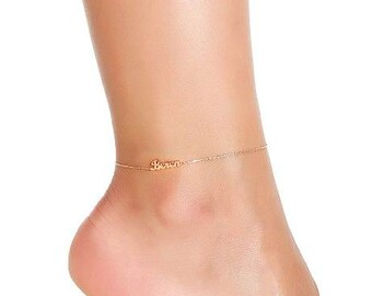 Sterling silver or Real 14k gold Personalized Anklet, Gold custom name Anklet, Dainty gold Anklet, name bracelet, Gold, gold christmas gift