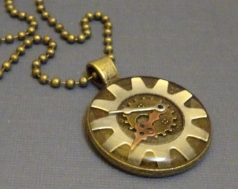 Steampunk Necklace, Gears and Watch Parts Set in Resin, Antique Bronze, Steam Punk, Gear, 2029