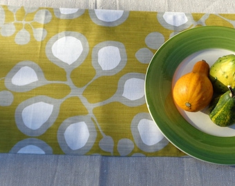 12"x58" Table Runner / 20"x42" Table Topper from Swedish design Fabric SEDUM; White / Gray / Mustard Cotton Table Runner Modern Table Linens