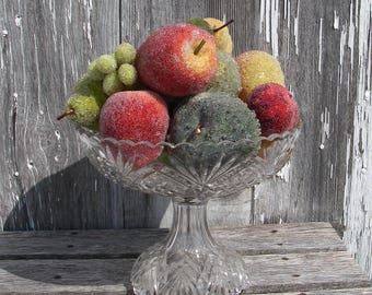 Vintage Artificial Fruit, Lot of 13 Pieces of Sugar Beaded Fake Fruit, Faux Fruit, Kitchen Table Decor, Decorative Fruit