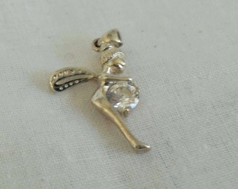 Sterling CZ Fairy pendant, Signed 925 Tinkerbell style pendant, Tiny Fairy Retro jewelry supplies, Gingerslittlegems