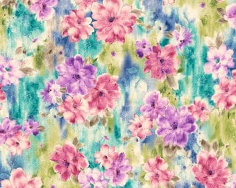 Watercolor Floral Fabric Fat Quarter, Third Yard, Half Yard, or By-The-Yard; 25866-X; Quilting Treasures; Ariel; Floral Fabric; Studio 8
