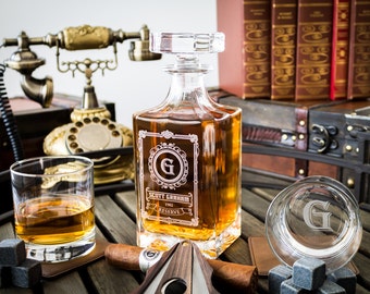 Groomsmen Gift, Whiskey Decanter, Engraved Whiskey Decanter, Personalized Decanter Set With 2 Glasses, Wedding Gift, Gift For Men