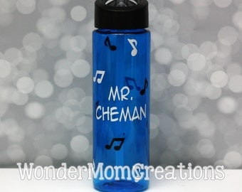 Music Teacher Water Bottle, Musician Water Bottle, Orchestra Conductor Water Bottle, Piano Teacher Water Bottle; Musical Notes Water Bottle