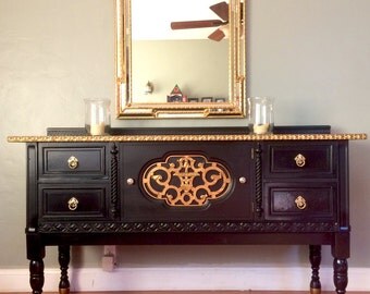 MARKED DOWN!!! Vintage Solid Wood Black Buffet Server Sideboard