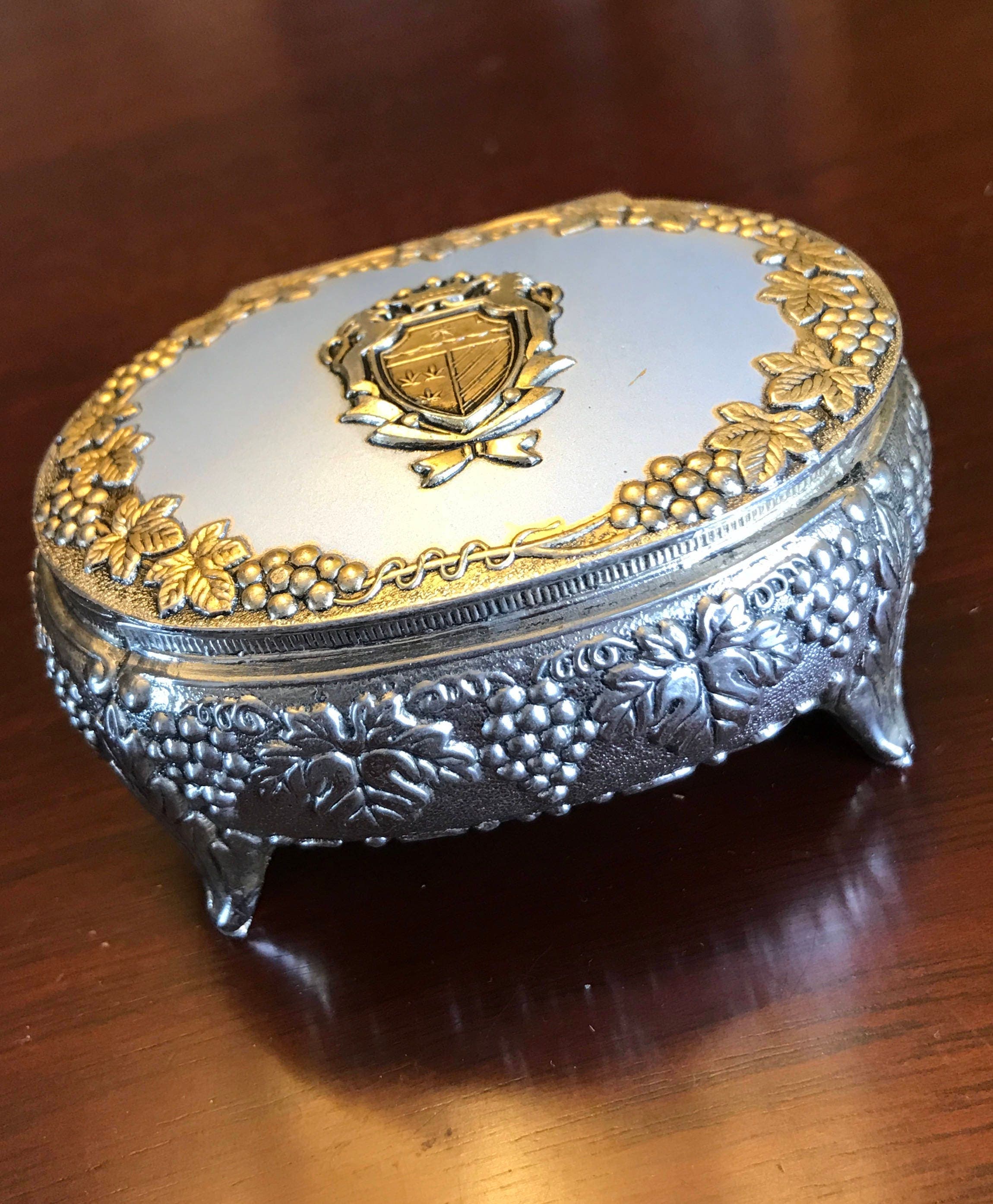 Vintage coat of arms silver trinket box