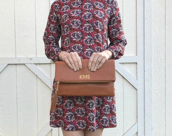 Monogrammed Clutch | Fold Over Clutch | Monogram Fold Over | Faux Leather | Gift for Her | Christmas Gift | Bridesmaid Gift | Lexington