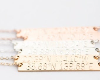 Personalized Coordinates Necklace, Custom Coordinates, Engraved Latitude Longitude, Bridesmaid Necklace, Mother's Day Gift H435
