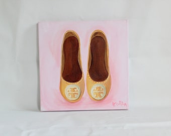 Tory Burch Flats Original Painting, Fashion Illustration, Fashion Art, Shoe Painting Illustration, Tory Burch Inspired, Tory Burch, Shoe Art