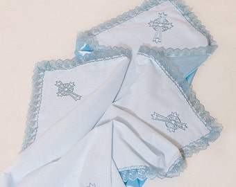 Baptism blanket Blue baby blanket Personalized blanket Custom baptism blanket Baptizm gift for Godson Christening blanket Christening gifts