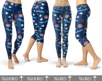 American Superhero Marvel Captain America Inspired - Capri or Full Length, Sports | Yoga | Fleece Leggings in XS-3XL 000860