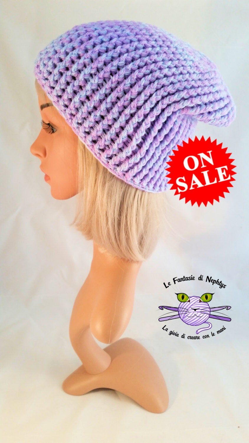 ON SALE Ribbed Crochet Slouchy Hat Unisex handmade made