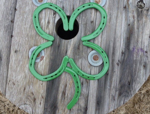 Horseshoe Four-leaf clover, lucky, St. Patrick's Day, green, home and garden decor, repurpose, upcycle, Notre Dame, Fighting Irish,