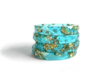 Blue Resin Ring, Resin stacking Ring, Blue faceted ring, Gold Hippie Jewelry, Gift for mom, Gift for Her, Boho Jewelry