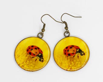 Yellow earrings Ladybug jewelry Insect earrings Resin jewelry You are my sunshine birthday gift for her gift for daughter in law gift sister
