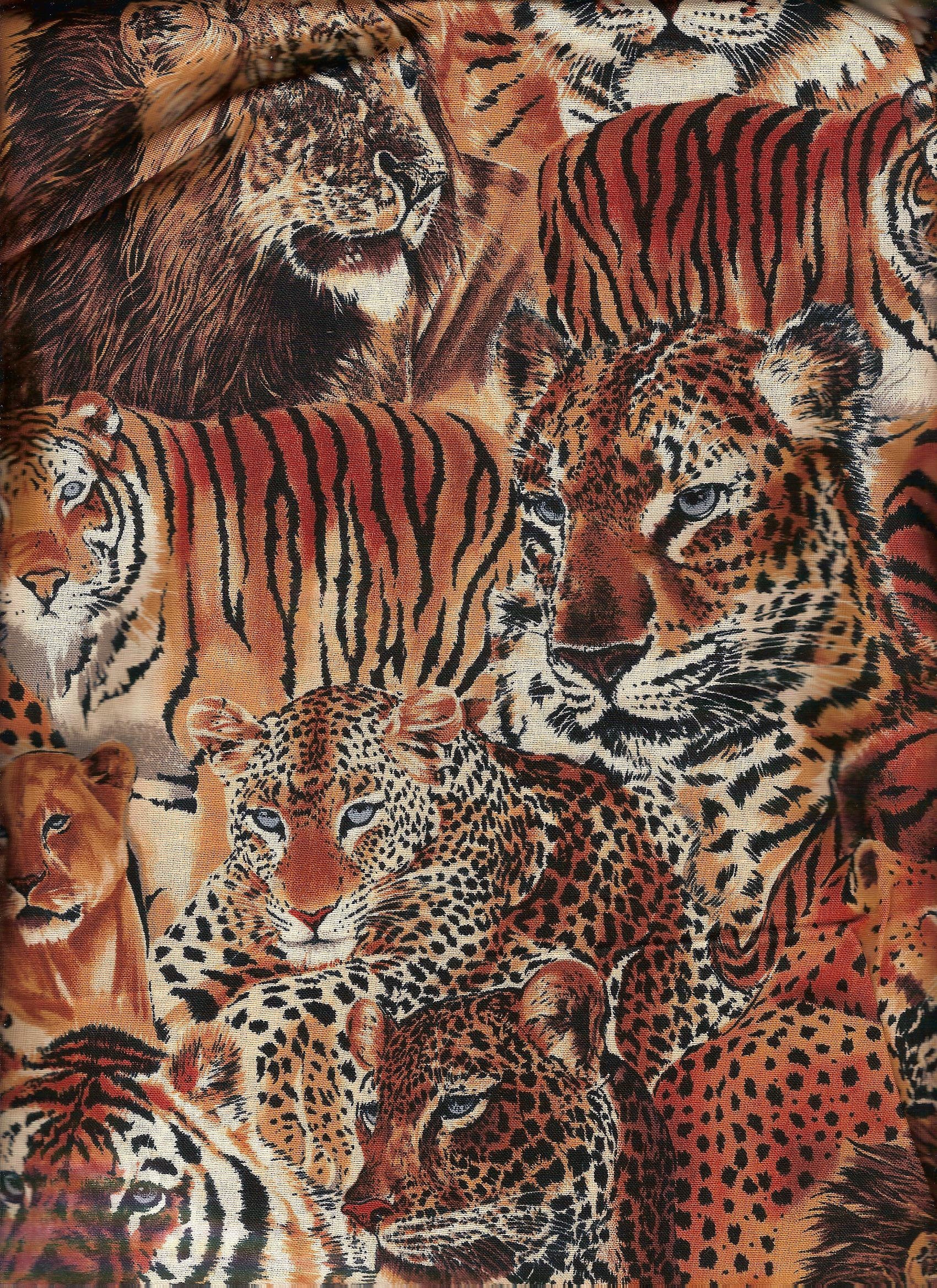 Tiger Print Quilt Fabric / 1 Yard Gold Rust Brown Black / Lion, Wild