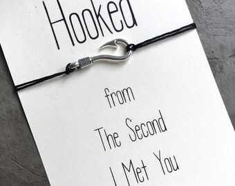 Long distance relationship, Hooked on you, Fish hook bracelet, Gift for her, Couples bracelet, Wish bracelet, Friendship bracelet, A68